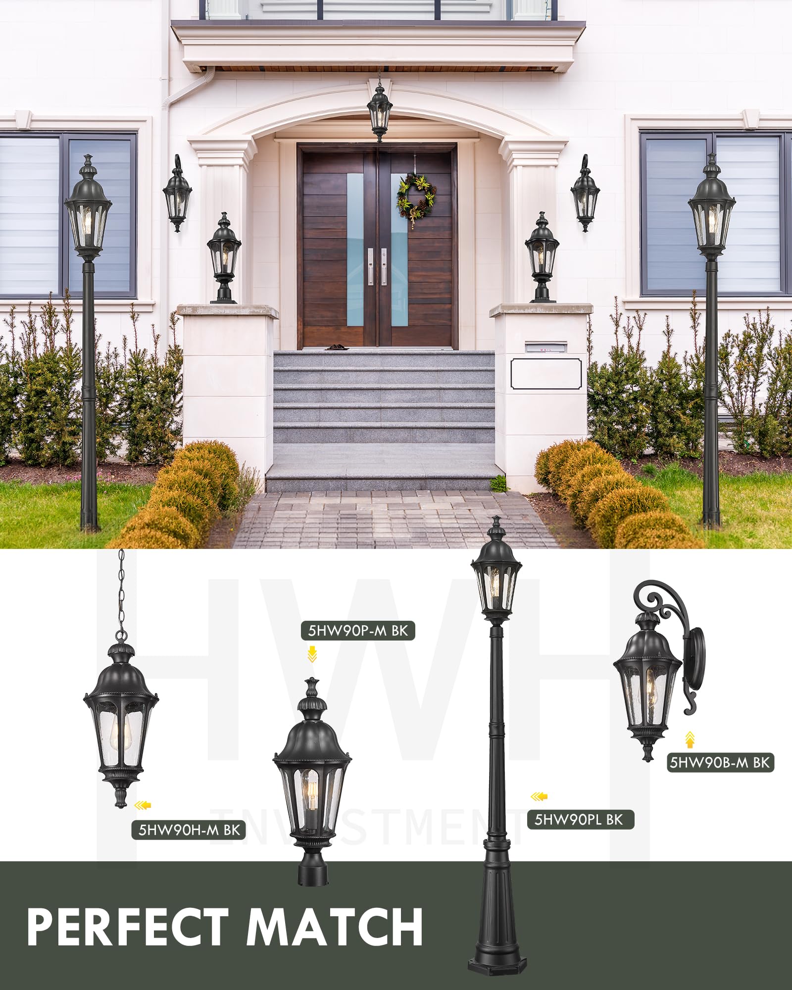 HWH Outdoor Post Lights Lamp Post Light Fixture, 22'' Large Post